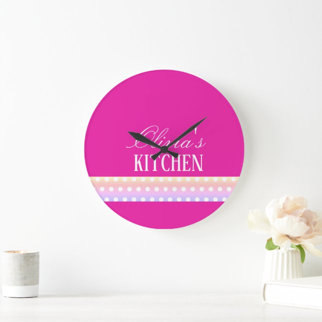 Bright Pink and Poka Dots Large Clock (Home)