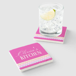 Bright Pink and Poka Dots Stone Coaster