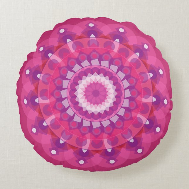 Bright Pink and Purple Mandala Round Cushion (Front)
