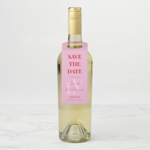 Bright Pink and Red Initial Wedding Save The Date Bottle Tag