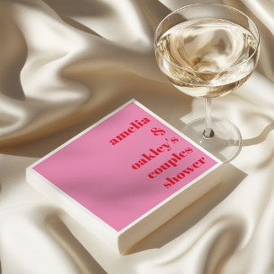 Bright Pink and Red Modern Custom Couples Shower Napkin