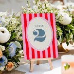 Bright Pink and Red Stripe Bold Table Number<br><div class="desc">This vibrant and playful wedding table number card features a burst of colour! Chic and fun fonts paired with a cheerful pink and red stripe background make this a joy to add to your wedding day. The design duplicates on the reverse side. Pair with the Blooming Joy wedding invitation collection...</div>