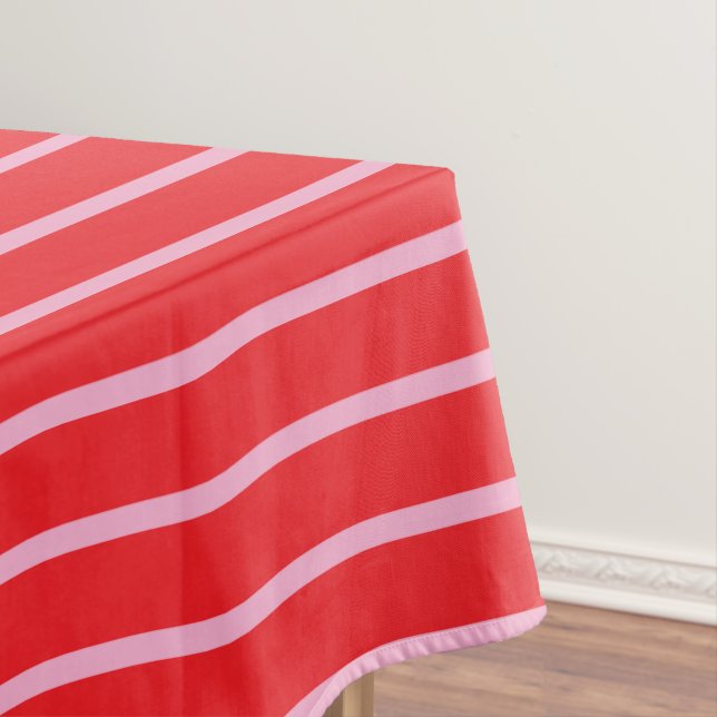 Bright Pink and Red Stripes Christmas Holiday Tablecloth (In Situ)