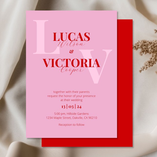 Bright pink and red wedding invitation (Creator Uploaded)