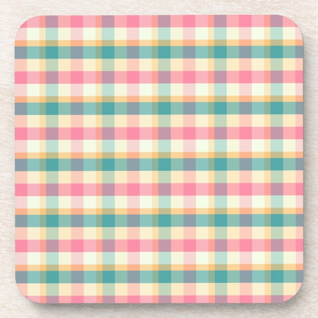 Bright Pink and Teal Plaid Weave Pattern Coaster (Front)