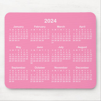 Bright Pink and White 2024 Calendar Mouse Mat