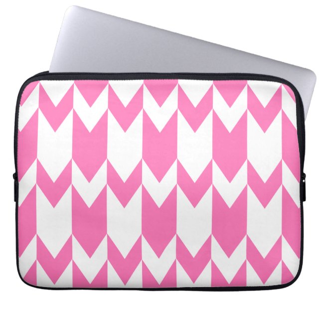 Bright Pink and White Chevron Pattern. Laptop Sleeve (Front)
