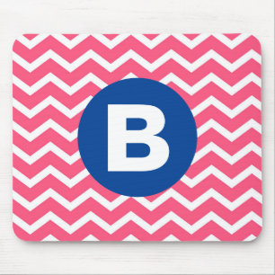 Bright Pink and White Chevron Pattern Monogram Mouse Mat