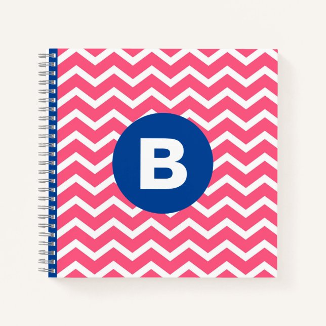 Bright Pink and White Chevron Pattern Monogram Notebook (Front)
