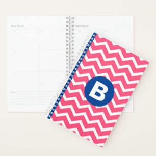 Bright Pink and White Chevron Pattern Monogram Planner
