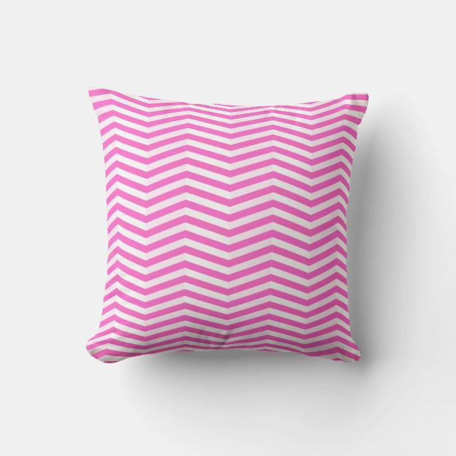 Bright Pink and white chevron Striped Cushion (Front)