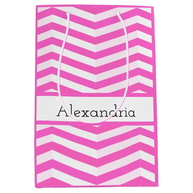 Bright Pink and white chevron Striped Medium Gift Bag (Front)