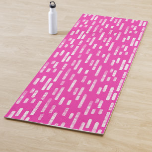 Bright Pink and White Inky Rounded Lines Pattern Yoga Mat