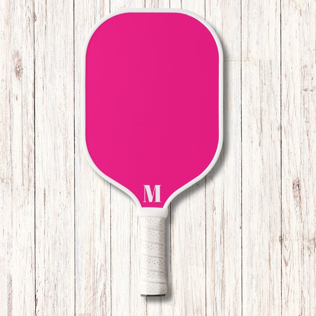 Bright Pink and White Modern Monogram Pickleball Paddle (Creator Uploaded)