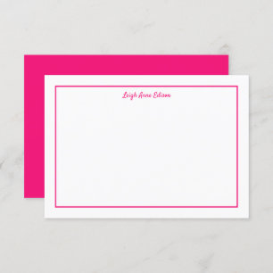 Bright Pink and White Monogrammed Flat Note Card