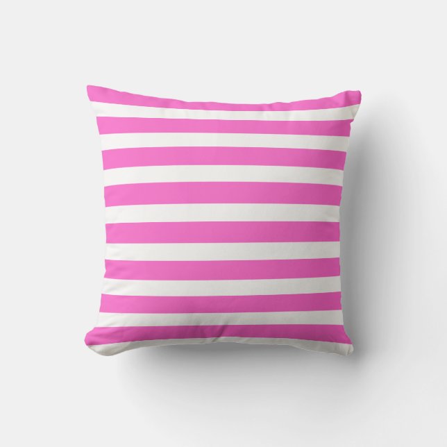 Bright Pink and white Striped Cushion (Front)