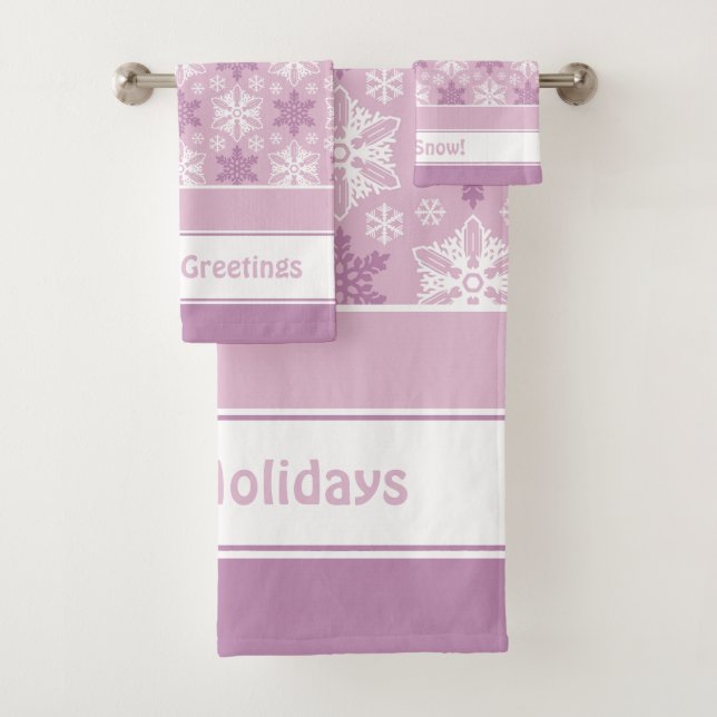 Bright Pink and Winter White Snowflake Pattern Bath Towel Set (Insitu)