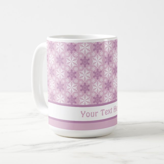 Bright Pink and Winter White Snowflake Pattern Coffee Mug (Front Left)
