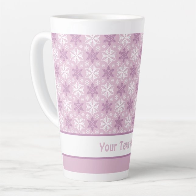 Bright Pink and Winter White Snowflake Pattern Latte Mug (Left Angle)