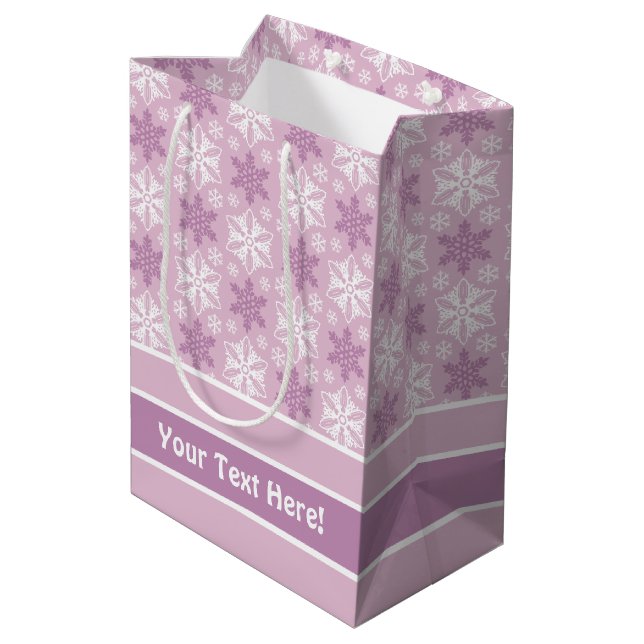 Bright Pink and Winter White Snowflake Pattern Medium Gift Bag (Back Angled)