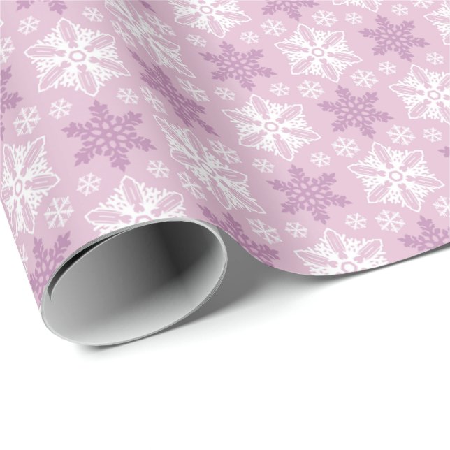 Bright Pink and Winter White Snowflake Pattern Wrapping Paper (Roll Corner)