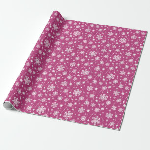 Bright Pink and Winter White Snowflake Pattern Wrapping Paper