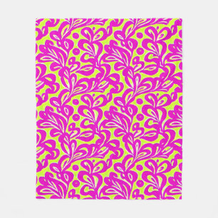 Bright Pink and Yellow Botanical Fleece Blanket