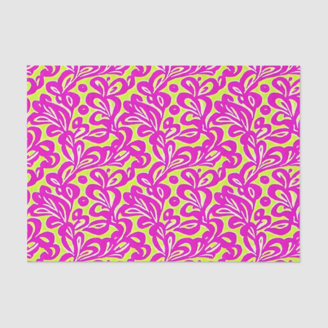 Bright Pink and Yellow Botanical Tissue Paper (Front)