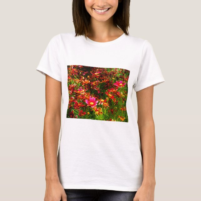 Bright pink and yellow Daisy Wild flowers T-Shirt (Front)