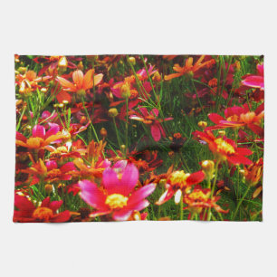 Bright pink and yellow Daisy Wild flowers Tea Towel