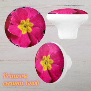 Bright Pink and Yellow Primrose Flower Ceramic Knob