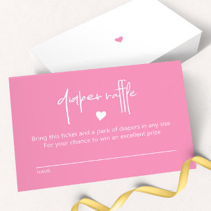 Bright Pink Baby Girl Shower Diaper Raffle Card