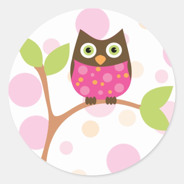 Bright Pink Baby Owl Classic Round Sticker (Front)