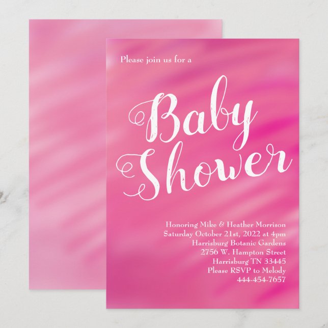 Bright Pink Baby Shower Girl Watercolor Invitation (Front/Back)