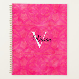 Bright Pink Batik Elegant Monogram Name Planner