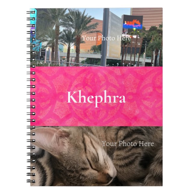 Bright Pink Batik Name and Photo Collage Notebook (Front)