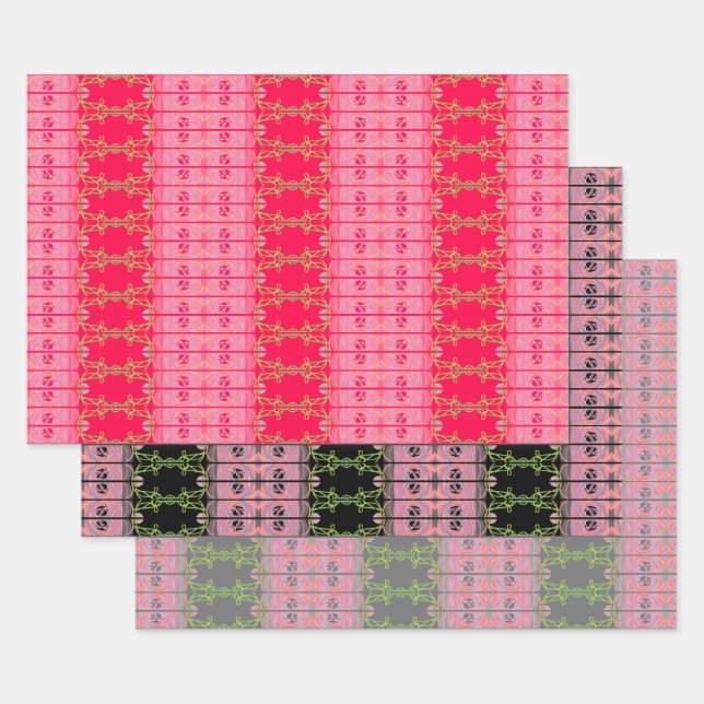 Bright Pink Black and Grey Wrapping Paper Sheet (Set)