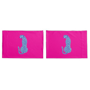Bright Pink & Blue Modern Cheetah Pillow Case Set