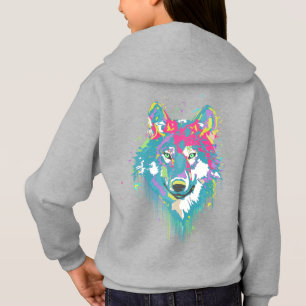 Bright Pink Blue Neon Watercolors Splatters Wolf