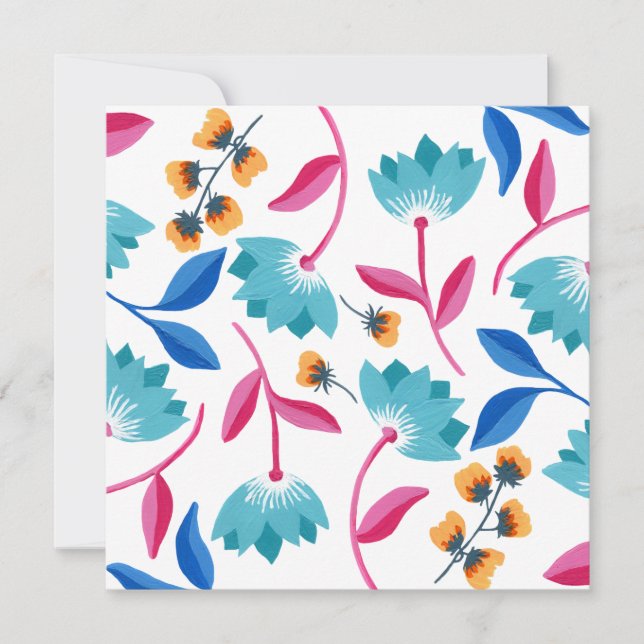Bright Pink/Blue Painted Abstract Floral Card (Front)