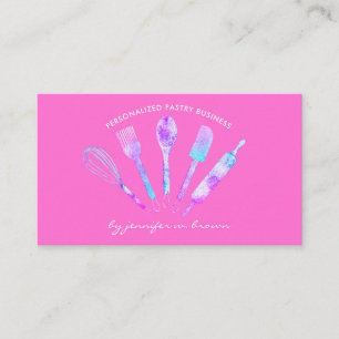 Bright Pink Blue Pastry Chef Home Bakery Business Card