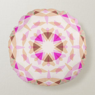 Bright Pink Brown Star Dopamine Decor Eclectic Round Cushion