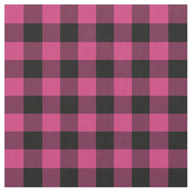 Bright Pink Buffalo Check Plaid Fabric (Close Up)