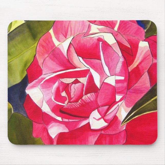 Bright pink Camellia flower Mouse Mat (Front)