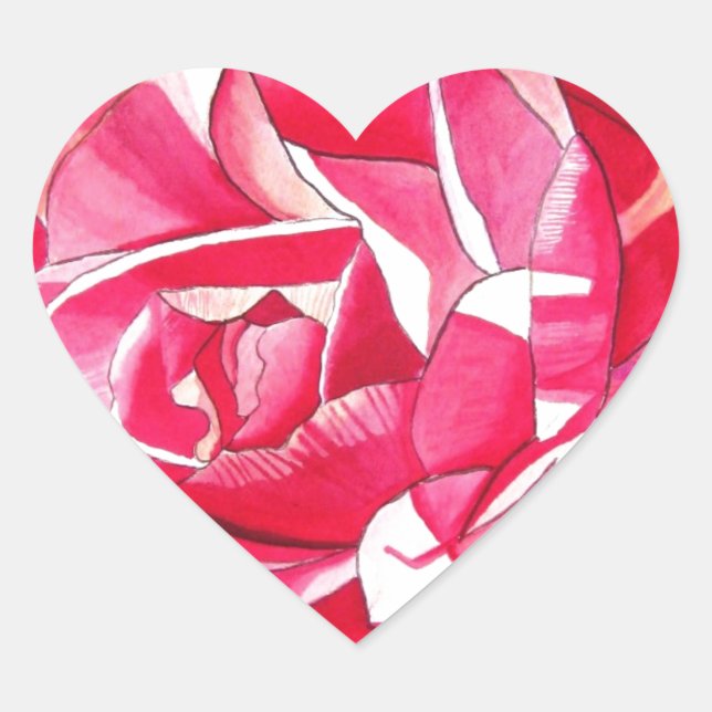 Bright pink Camellia watercolor art flower Heart Sticker (Front)