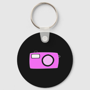 Bright Pink Camera. On Black. Key Ring