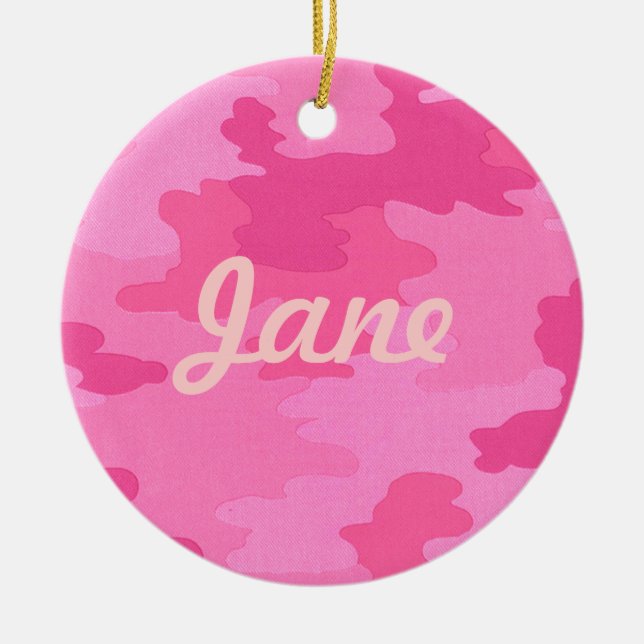 Bright Pink Camouflage Name Ornament (Front)