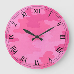 Bright Pink Camouflage Round Roman Numerals Clock