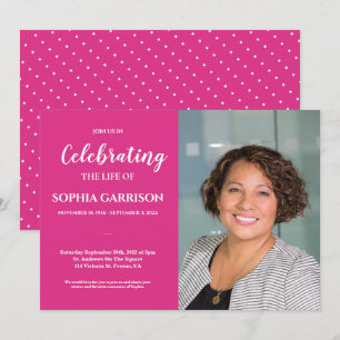 Bright Pink Celebration of Life With Photo Funeral Invitation