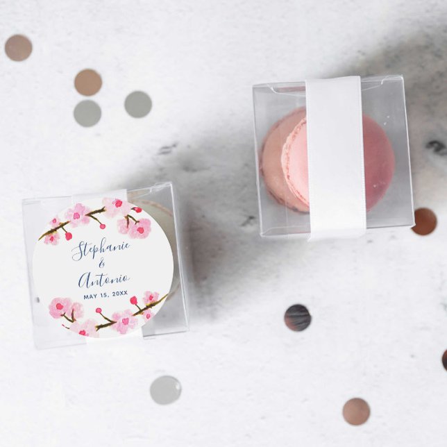 Bright Pink Cherry Blossom Wedding Classic Round Sticker (Creator Uploaded)